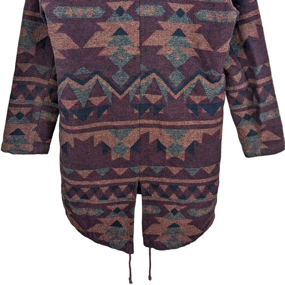 BB Dakota Aztec Fur Trim Coat Blanket Southwestern Dusty Parka Winter Jacket S - Picture 7 of 12